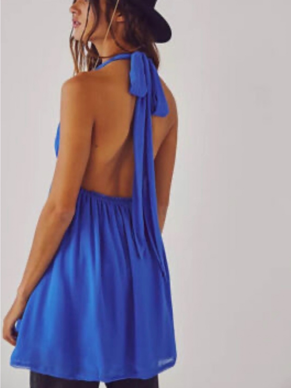 Free People Esme Mini Backless Halter Dress in Cobalt Blue